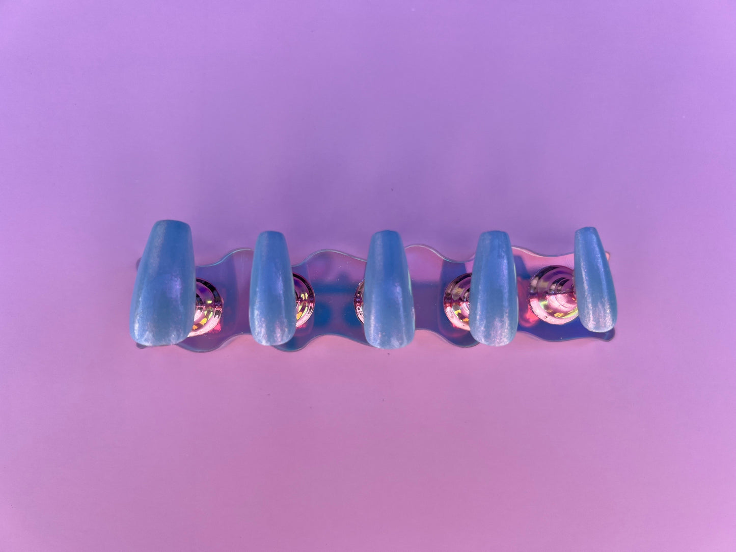 Blue Iridescent Medium Coffin Press On Nail Set