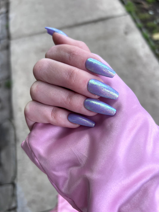 Purple Holographic Medium Coffin Press On Nail Set