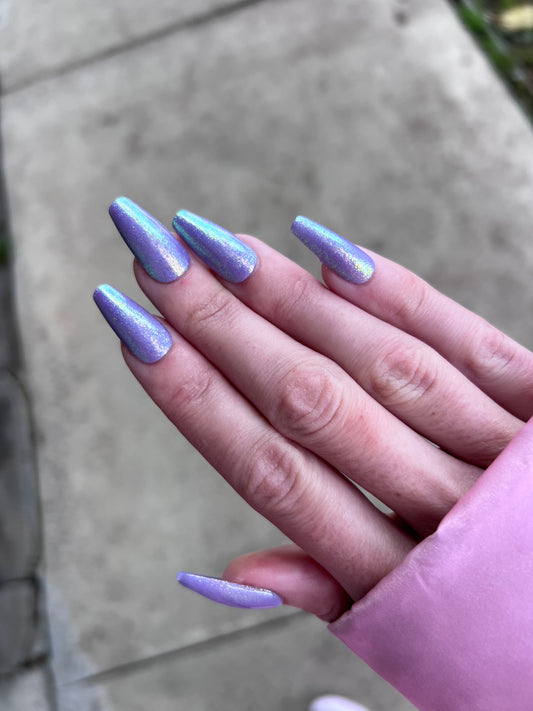 Purple Holographic Medium Coffin Press On Nail Set