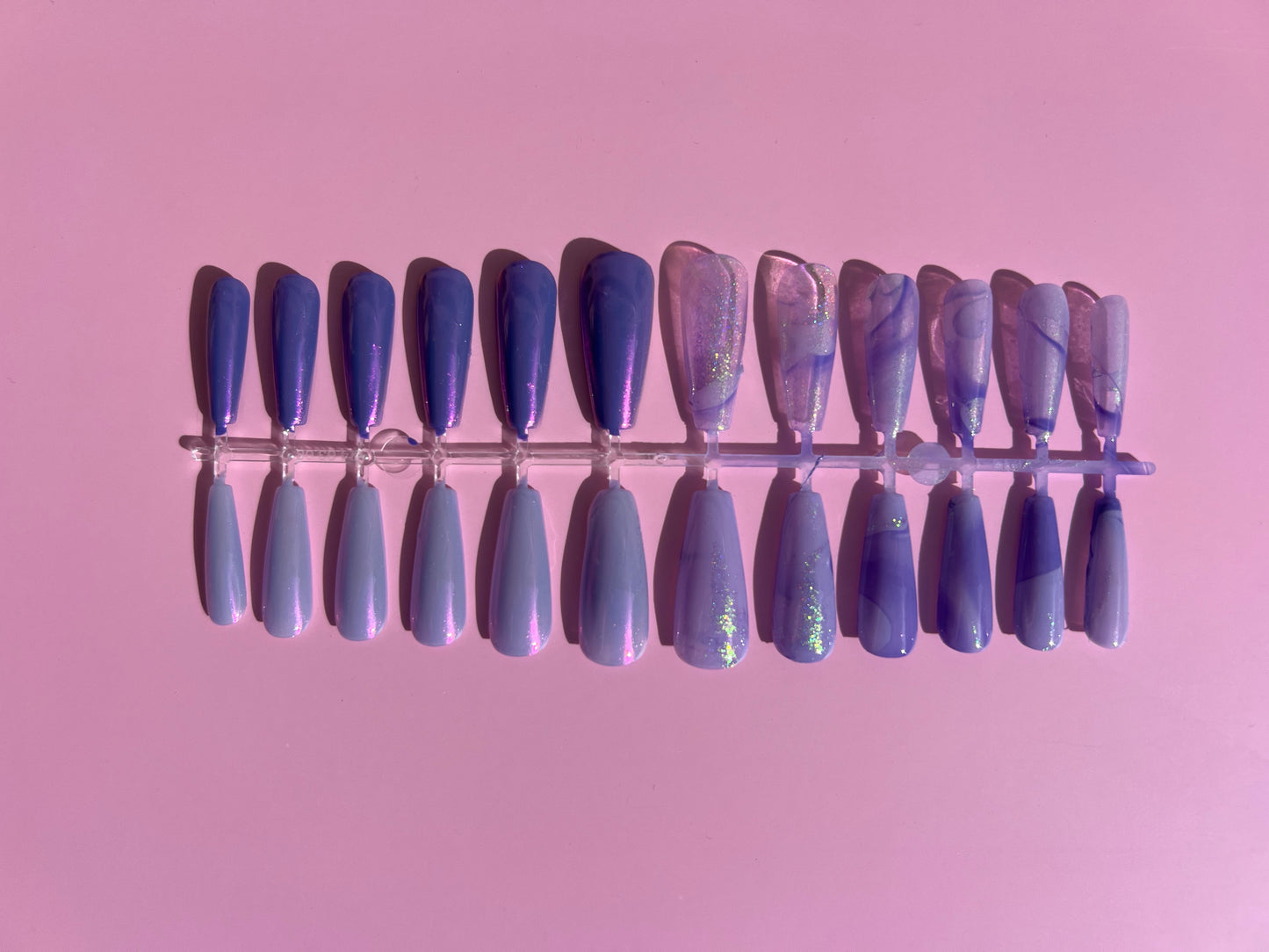 Spring Purple Jelly Holographic Chrome Long Coffin Press On Nail Set