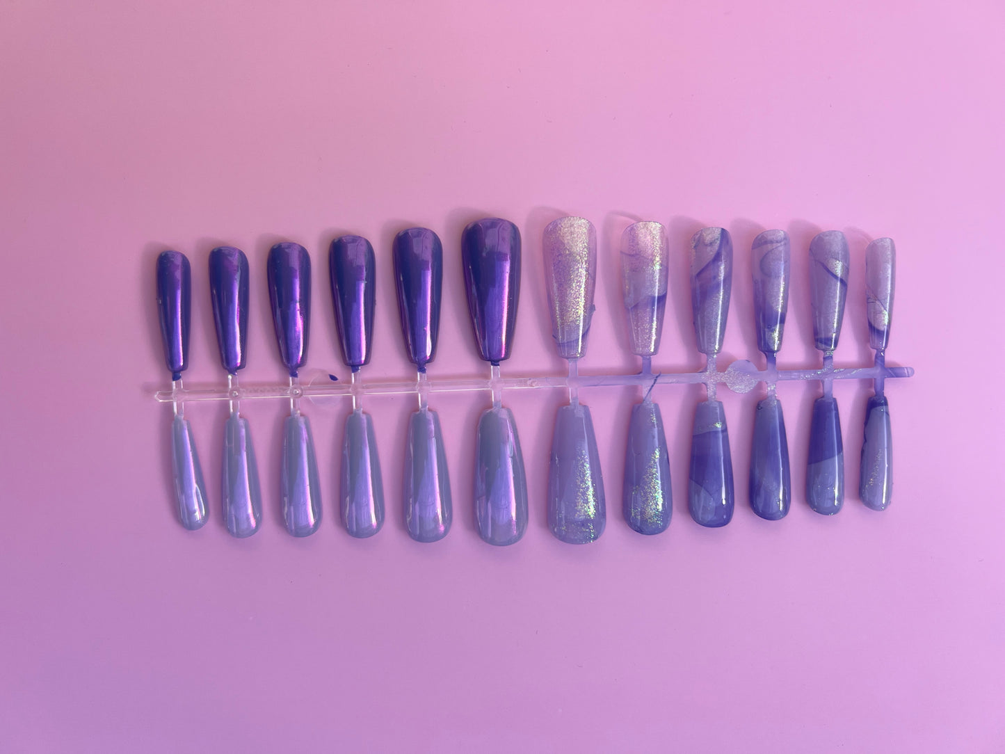 Spring Purple Jelly Holographic Chrome Long Coffin Press On Nail Set