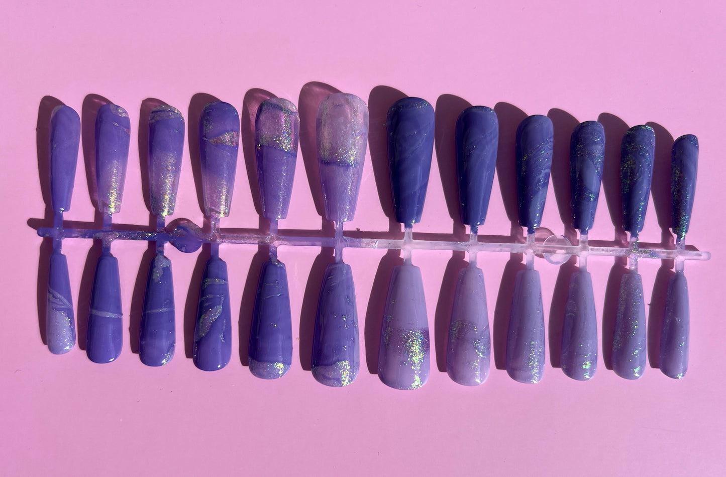 Spring Purple Holographic Jelly Sparkle Long Coffin Press On Nail Set