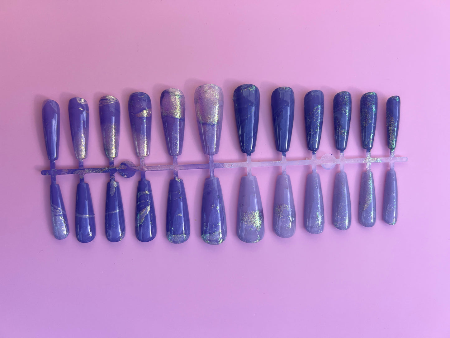 Spring Purple Holographic Jelly Sparkle Long Coffin Press On Nail Set