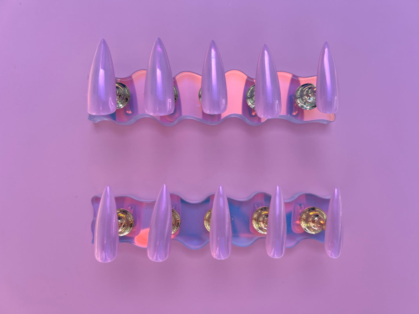 Pink Chrome Iridescent Medium Stiletto Press On Nail Set