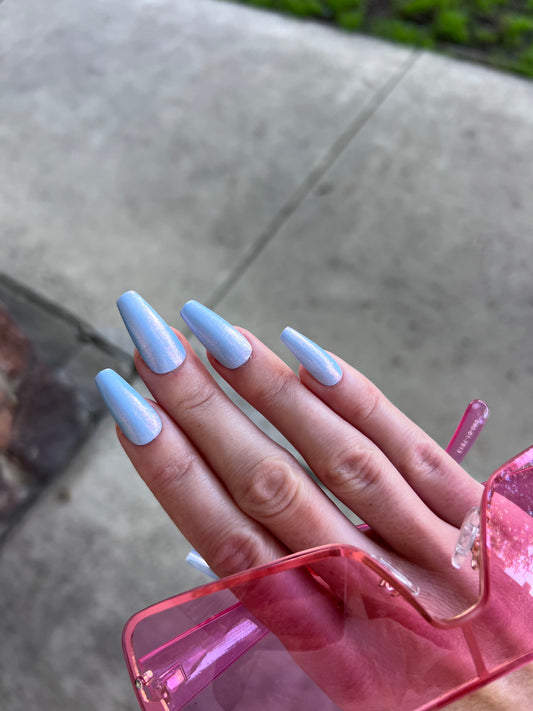 Blue Iridescent Medium Coffin Press On Nail Set