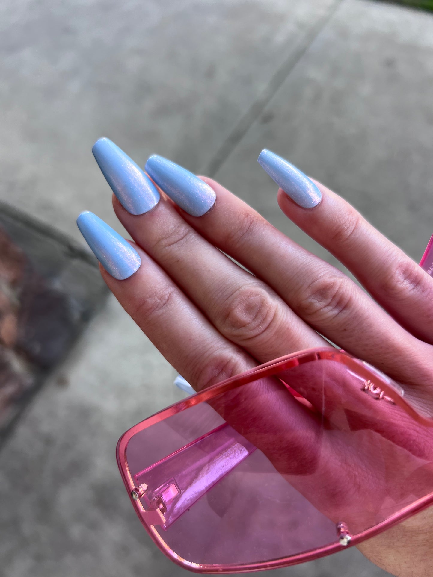 Blue Iridescent Medium Coffin Press On Nail Set