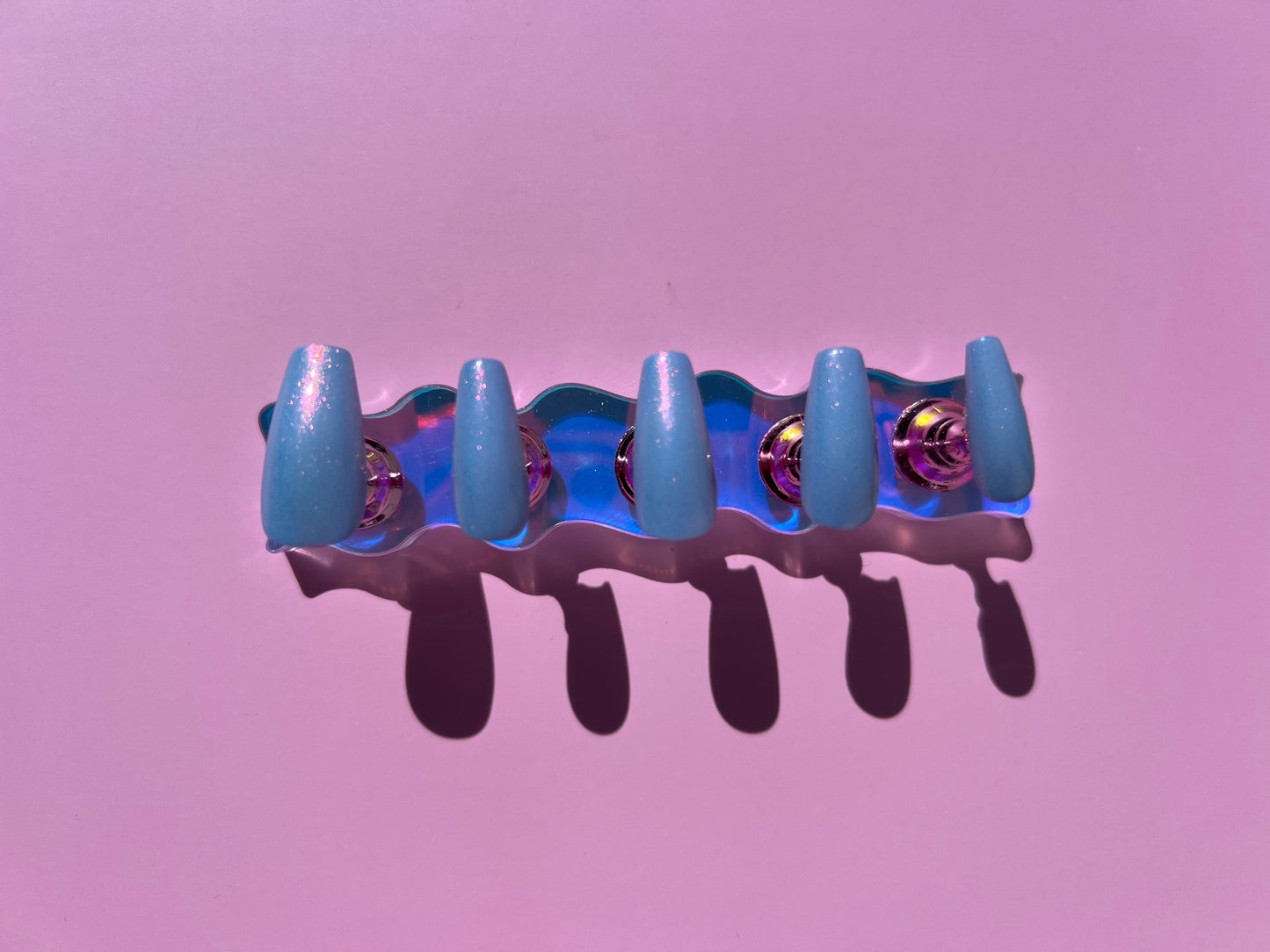 Blue Iridescent Medium Coffin Press On Nail Set