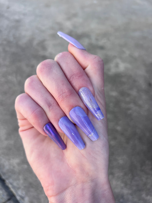 Spring Purple Jelly Holographic Chrome Long Coffin Press On Nail Set