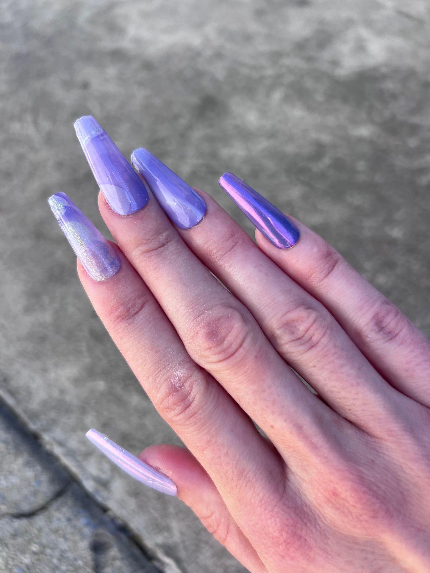 Spring Purple Jelly Holographic Chrome Long Coffin Press On Nail Set