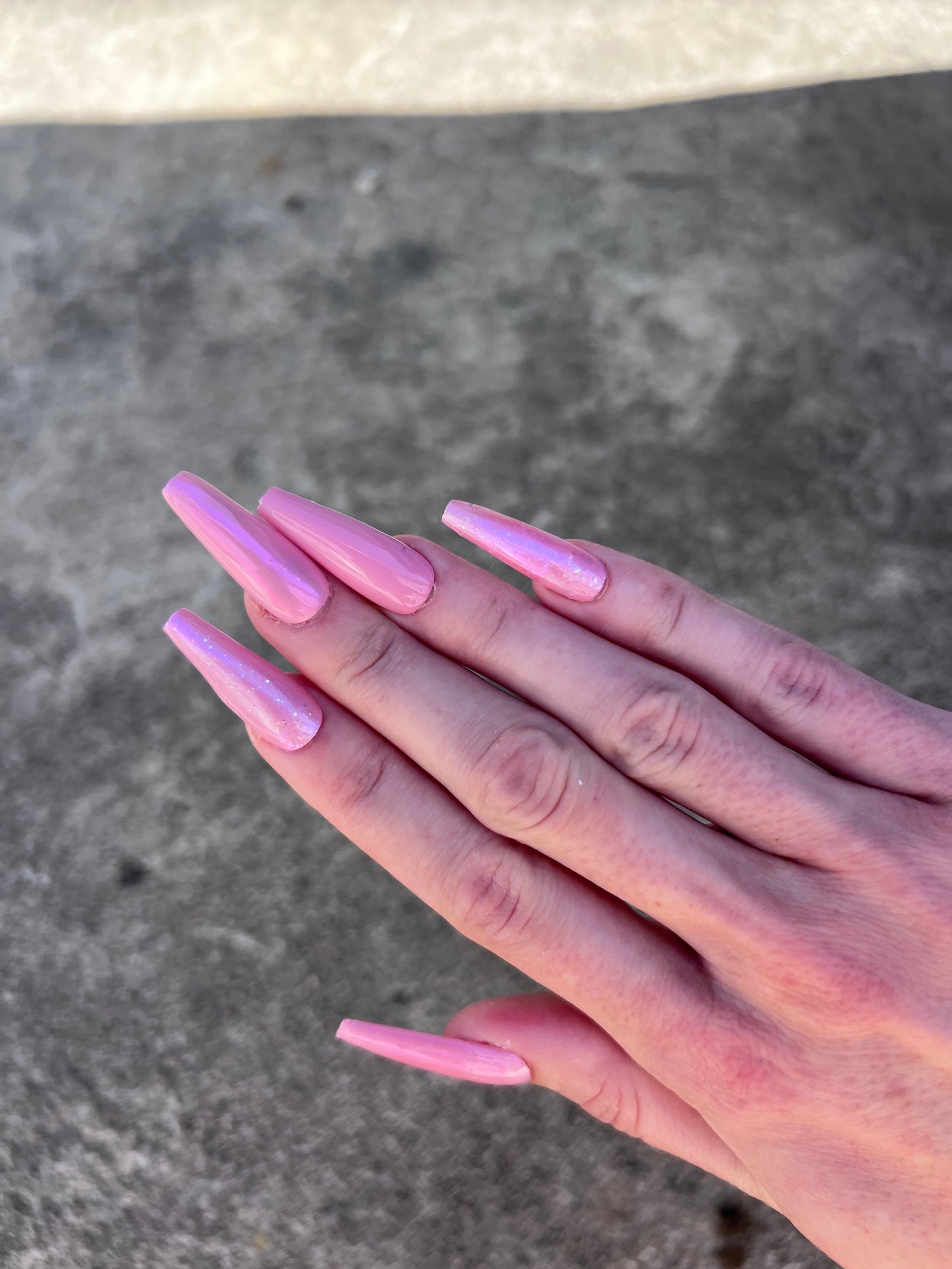 Spring Pink Chrome Glitter Long Coffin Press On Nail Set