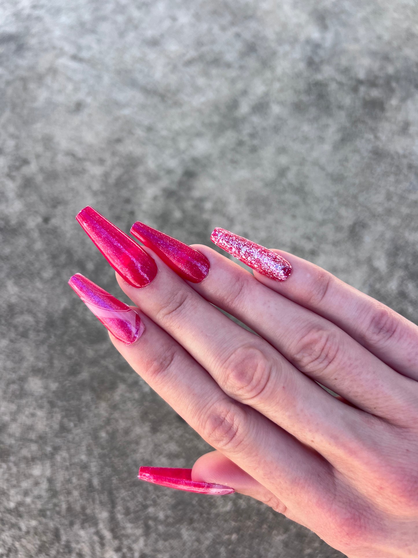 Hot Pink Glitter Long Coffin Nail Press On Set