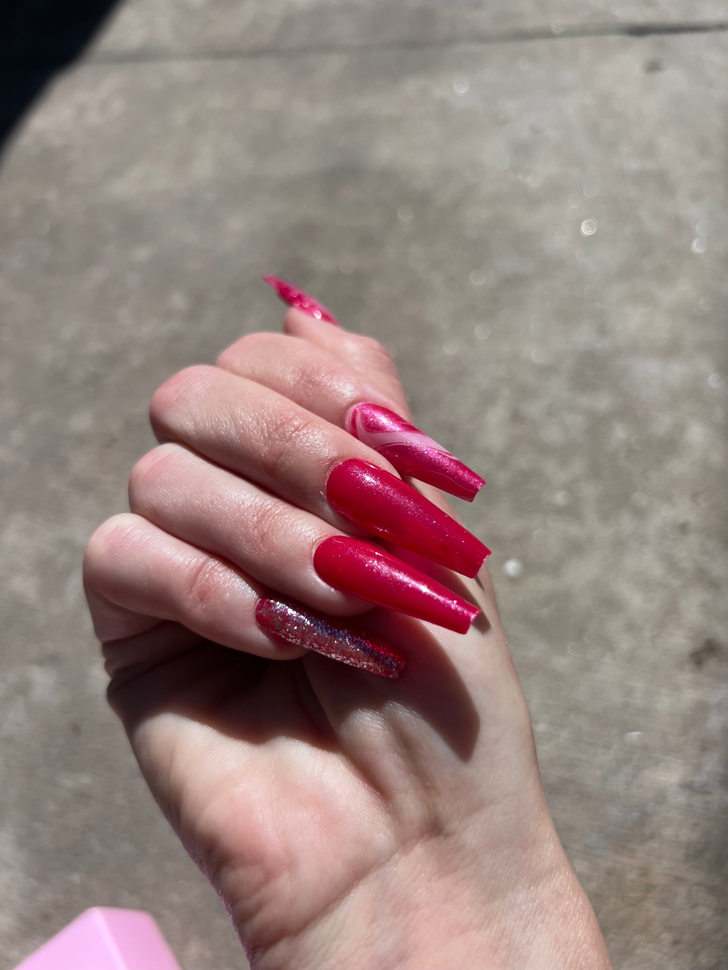 Hot Pink Glitter Long Coffin Nail Press On Set