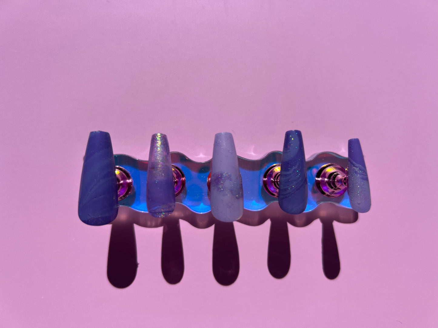 Spring Purple Holographic Jelly Sparkle Long Coffin Press On Nail Set