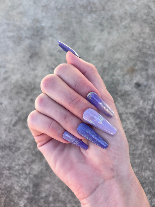 Spring Purple Holographic Jelly Sparkle Long Coffin Press On Nail Set