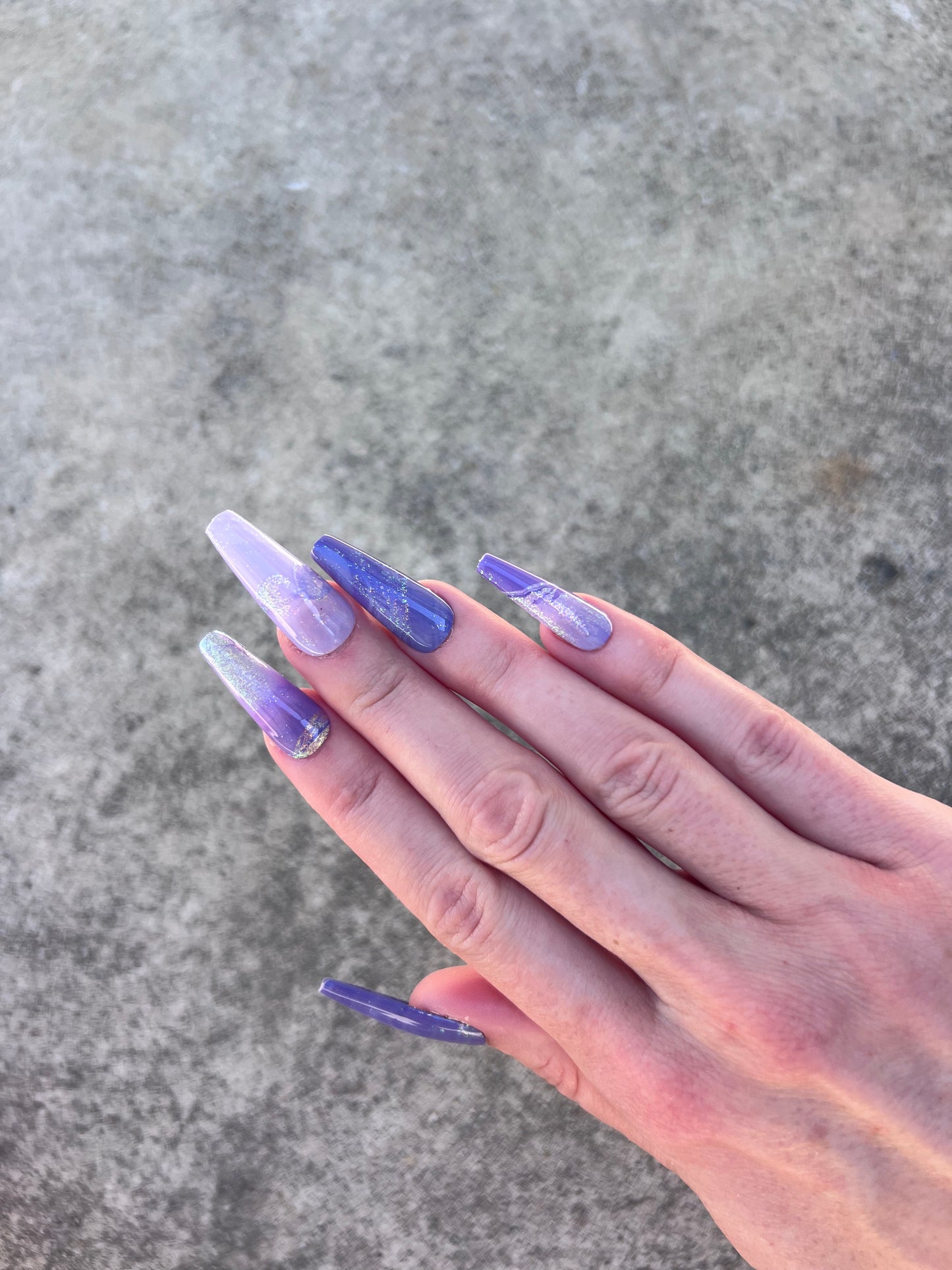 Spring Purple Holographic Jelly Sparkle Long Coffin Press On Nail Set