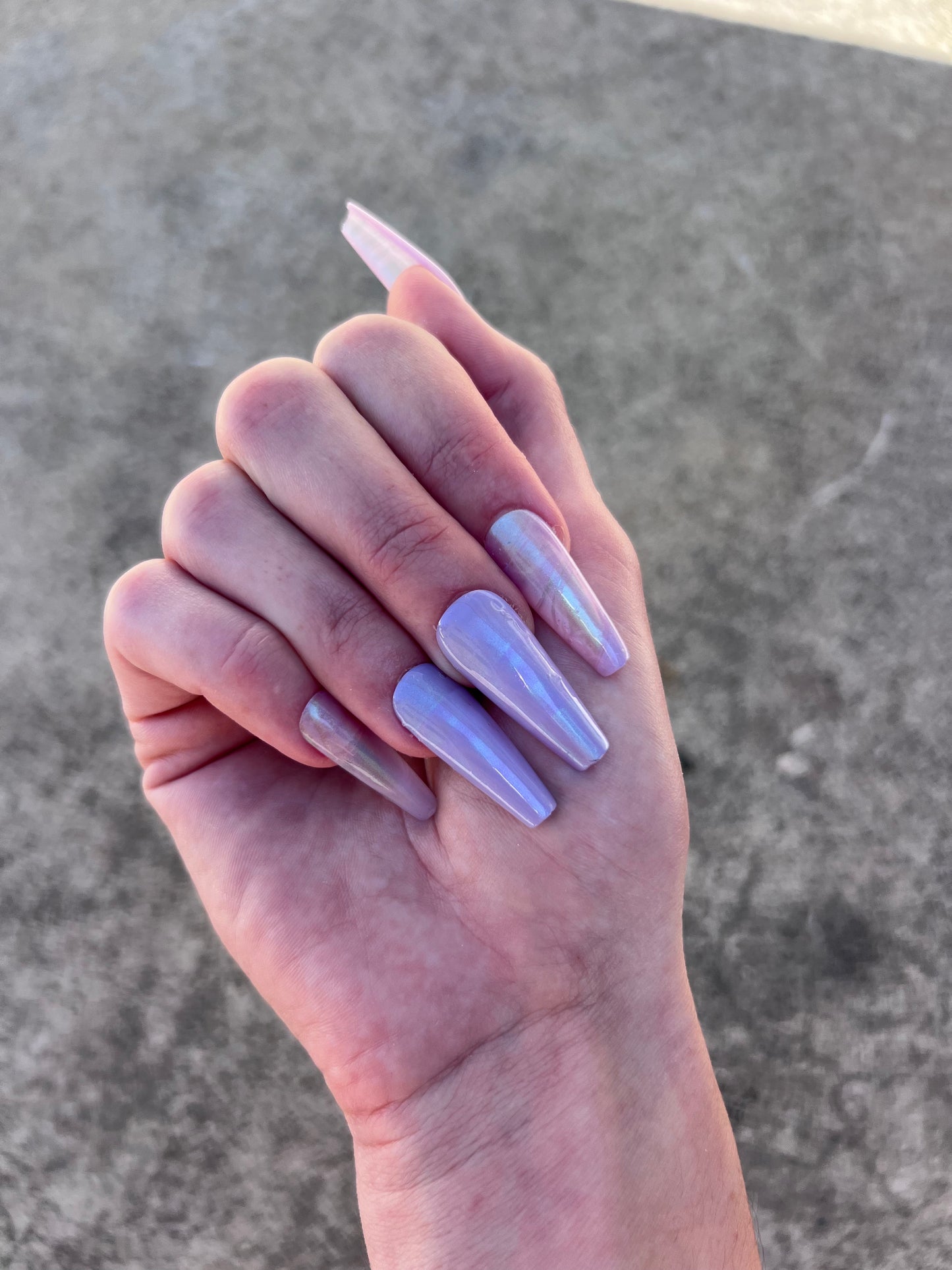 Spring Purple Jelly Chrome Shimmer Long Coffin Press On Nail Set