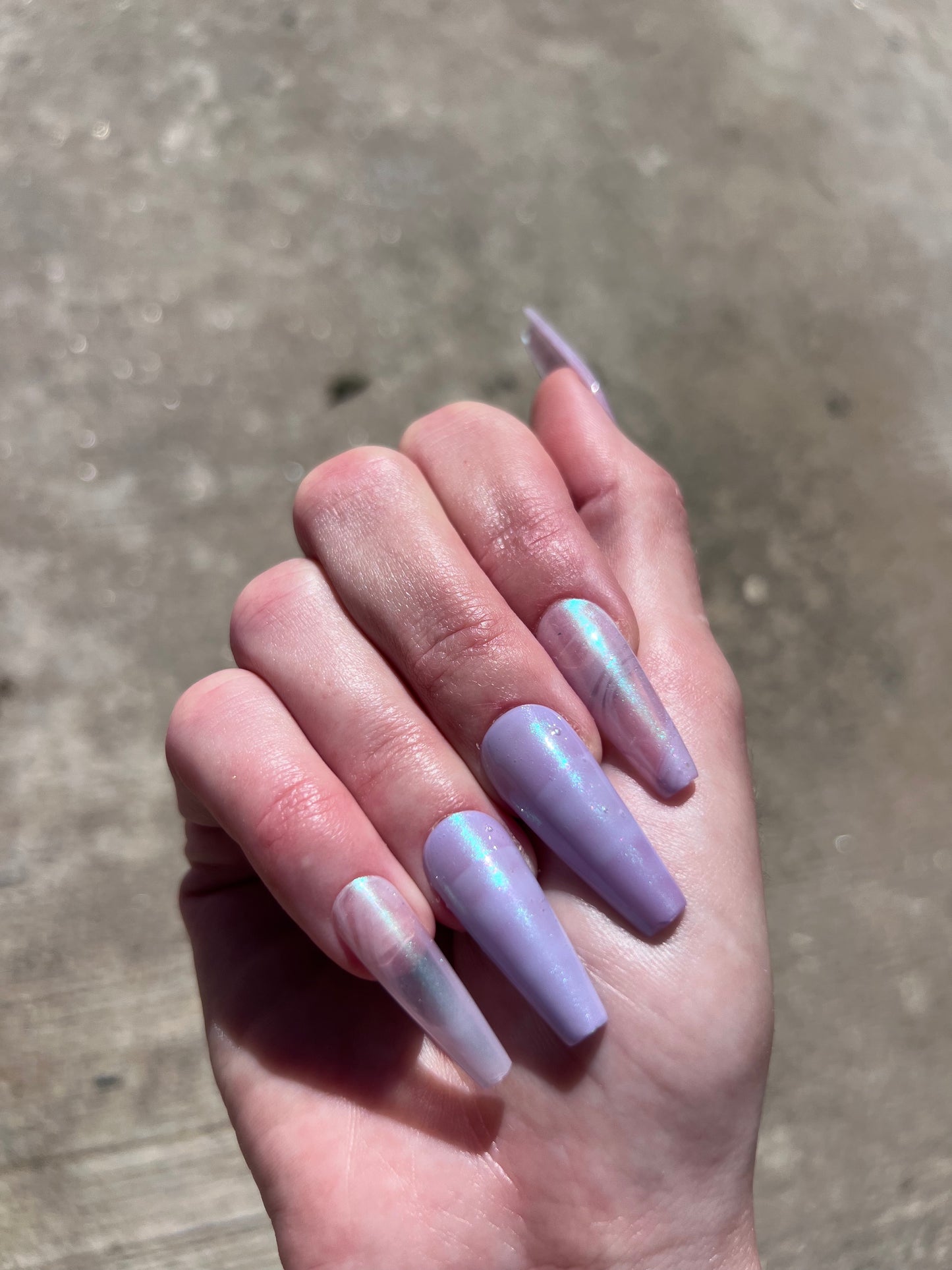 Spring Purple Jelly Chrome Shimmer Long Coffin Press On Nail Set