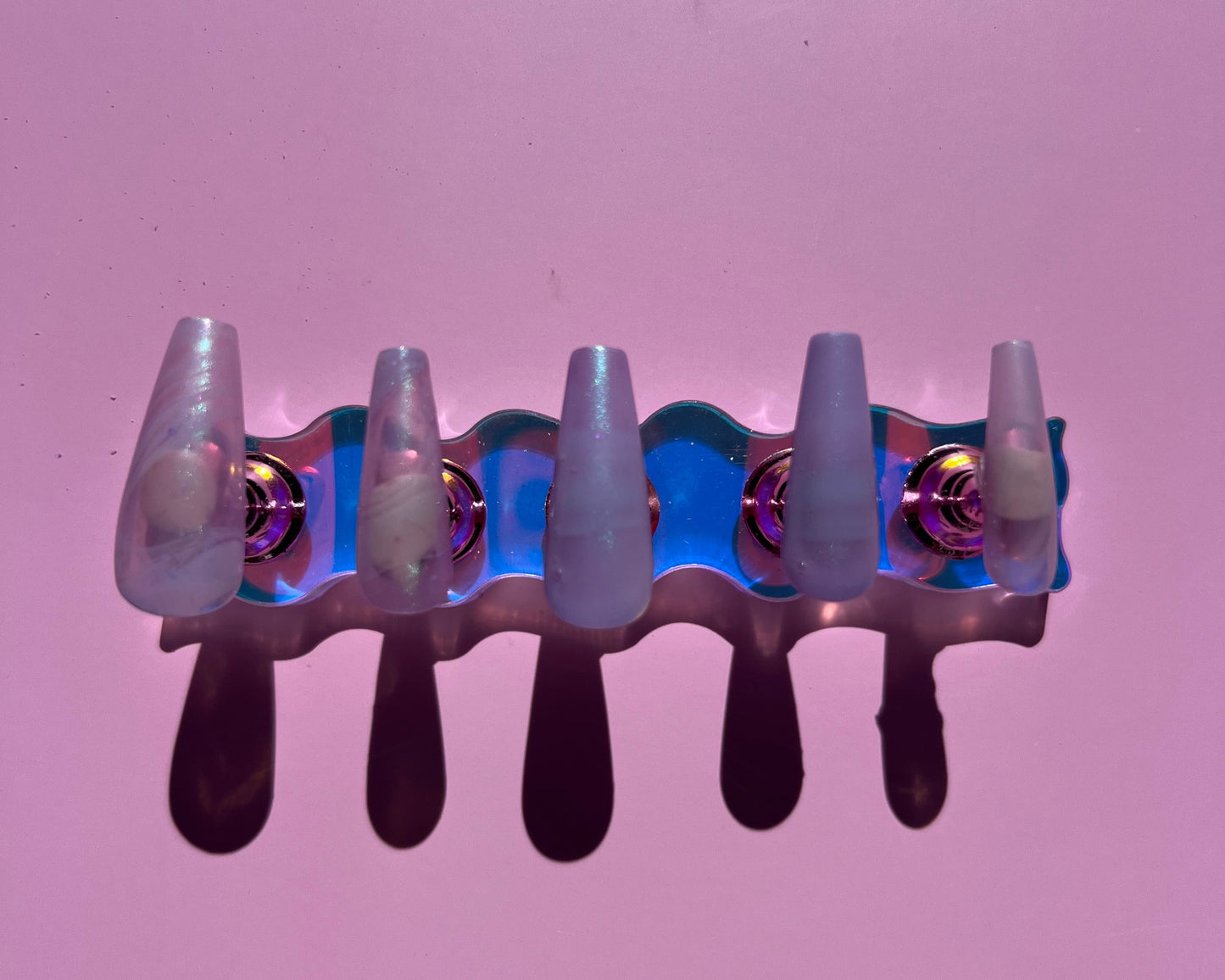 Spring Purple Jelly Chrome Shimmer Long Coffin Press On Nail Set