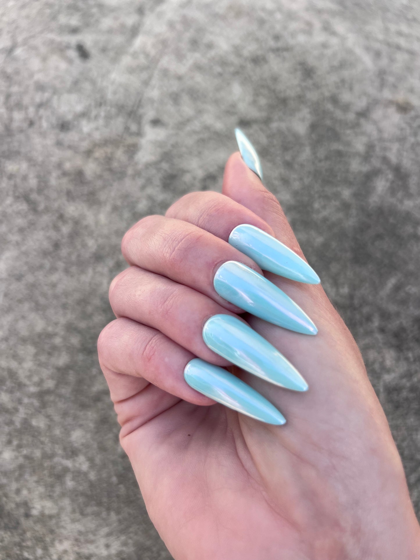 Cyan Blue Spring Pastel Chrome Long Stiletto Nail Press On Set