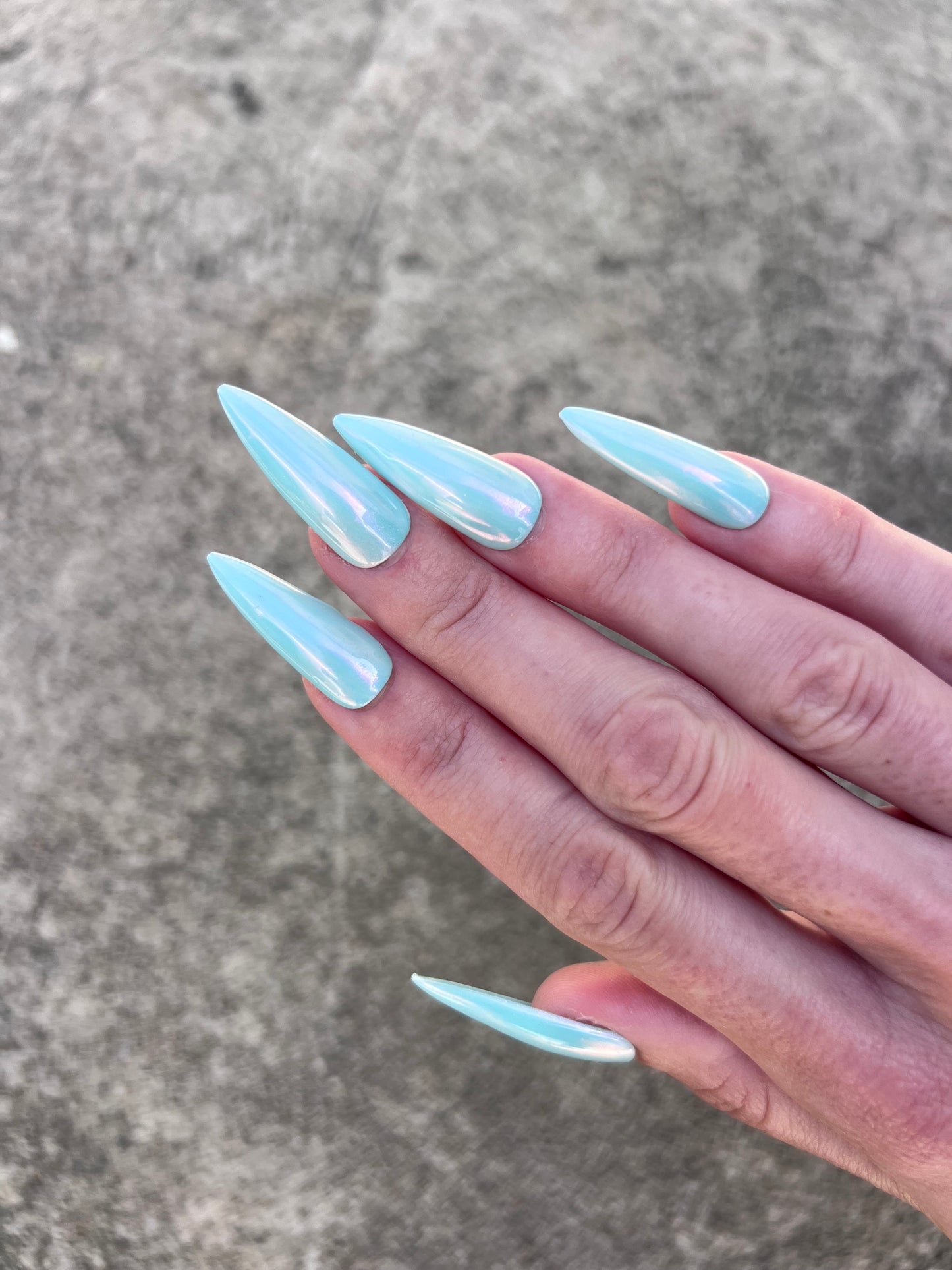 Cyan Blue Spring Pastel Chrome Long Stiletto Nail Press On Set